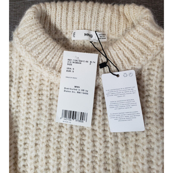 MNG Mango Fringe Side Sweater Pullover Oversized Chunky Crew Neck Cream Small - Picture 6 of 7